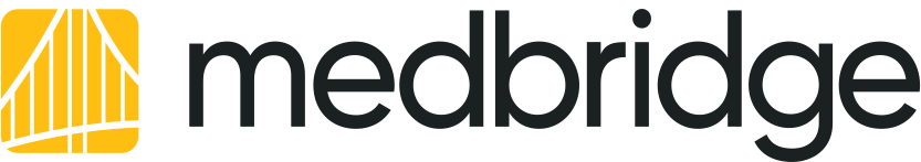 Medbridge logo with black text and a yellow arch design on the left.